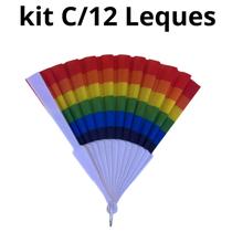 Kit C/12 Leques Arco Íris Dobravel Lgbt Carnaval Decoração