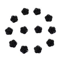 Kit C/12 Miçangas Em Resina Flor Rosa Negra 2 Cm
