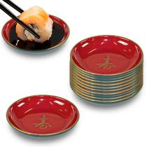 Kit C/ 12 Molheira Redonda Vermelha para Shoyu ou Molhos