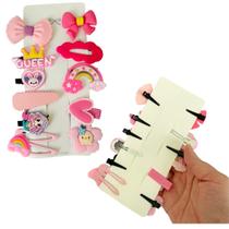 Kit C/ 12 Presilhas Meninas Prendedor de Cabelo Sortidas Bico de Pato Tic Tac Laço Flor Etc MOD N