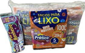 Kit c/ 12 saco de lixo 100 litros preto prático pct/ 5 unid
