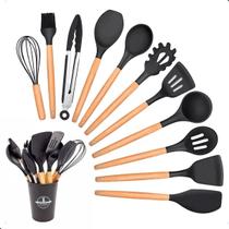 Kit C/12 Utensílios De Cozinha E Silicone Madeira Talheres Kit C/12 Utensílios De Cozinha E Silicone Madeira Talheres