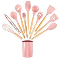 Kit C/12 Utensílios De Cozinha Silicone Cabo Madeira - JPG HOME