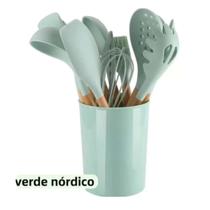 Kit C/12 Utensílios De Cozinha Silicone Cabo Madeira Premium Kit C/12 Utensílios De Cozinha Silicone Cabo Madeira Premium