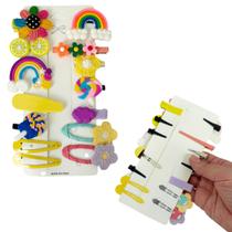 Kit C/ 14 Presilhas Meninas Prendedor de Cabelo Sortidas Bico de Pato Tic Tac Laço Flor Etc MOD H