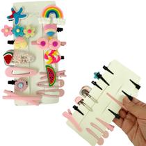 Kit C/ 14 Presilhas Meninas Prendedor de Cabelo Sortidas Bico de Pato Tic Tac Laço Flor Etc MOD K