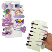 Kit C/ 14 Presilhas Meninas Prendedor de Cabelo Sortidas Bico de Pato Tic Tac Laço Flor Etc MOD M