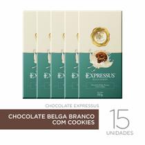 Kit c/15 Barras de Chocolate Expressus Kakaw Belga Branco com Cookies