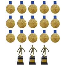 Kit C/15 Medalhas Ouro M43+3 Troféus Jogador Artilheiro Ouro - Crespar