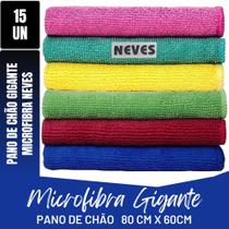 Kit C/ 15 - Pano De Microfibra Gigante - 80 X 60cm - Neves - Multiuso - Limpeza Geral - Multicores