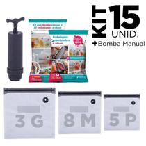 Kit C/ 15 Saco a Vacuo + Bomba Manual Para Armazenamento Congelar Alimentos Cozinha