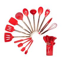 Kit C/15 Utensílios Cozinha Silicone Cabo Aço Sofisticado - Distmax