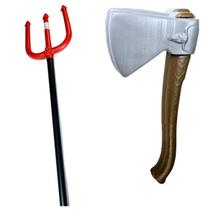 kit c/2 1 Trident trispeto fantasia halloween e 1 machado lenhador kit c/2 1 Trident trispeto fantasia halloween e 1 machado lenhador