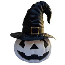 Kit c/2 Abóbora Bc Chapéu 31cm Decoração Halloween Plástico