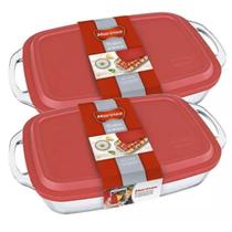 Kit c/2 Assadeira Retangular Marinex Seletta 3,5L c/Tampa Lasanheira Forma