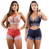 Kit c/ 2 Baby Doll Pijama Curto Adulto Feminino Renda Luxo Short Doll Kit c/ 2 Baby Doll Pijama Curto Adulto Feminino Renda Luxo Short Doll