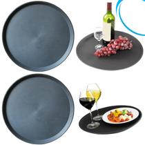 Kit c 2 Bandeja Redonda p Garçom Cumim Boteco Servir Plastico Preto Grande 40CM Bebidas Pratos Restaurante Bar