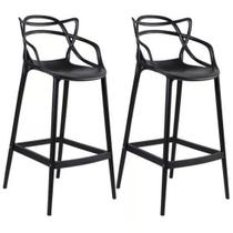 Kit C/ 2 Banquetas Plastico Resistente Empilhavel Montada Jardim Cozinha Bancada Americana Preta
