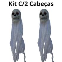 Kit C/2 Cabeças Caveira Branca Pendurar Halloween Enfeite Kit C/2 Cabeças Caveira Branca Pendurar Halloween Enfeite