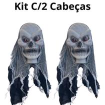 Kit C/2 Cabeças Caveira Preto Pendurar Halloween Enfeite Kit C/2 Cabeças Caveira Preto Pendurar Halloween Enfeite