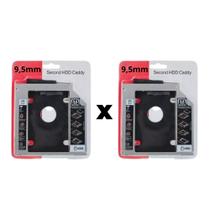 Kit c 2 Caddy 9.5mm Case Adaptador HD SSD DVD Notebook