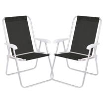 Kit C/ 2 Cadeiras de Praia Jardim Alta Alumínio Conforto Dobrável Preta Portátil Mor