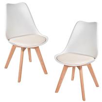 Kit c/2 cadeiras leda - charles eames saarienen wood com almofada branca