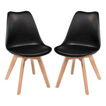 Kit c/2 cadeiras Leda Charles Eames, Saarinen Wood com almofada Preta
