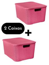 KIT C/ 2 CAIXAS ORGANIZADORAS CESTO RATTAN 7 Litros PRETO Com Tampa ARQPLAST