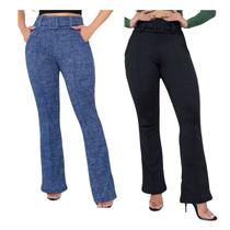 Kit c/2 Calças Flare Social Bailarina c/ Bolso na frente e Detalhe de cinto