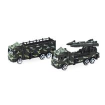Kit C/ 2 Caminhão Militar Carreta Transporte + Pull Back Lança Míssil - Pica Pau