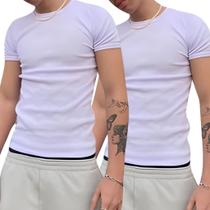 Kit c/2 Camisa Canelada Masculina Slim Fit Estilo Americano Camiseta Masculina Caimento Justo ao Corpo