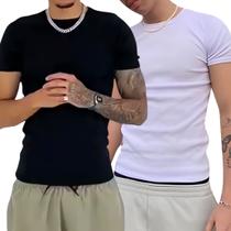 Kit c/2 Camisa Canelada Masculina Slim Fit Estilo Americano Camiseta Masculina Caimento Justo ao Corpo