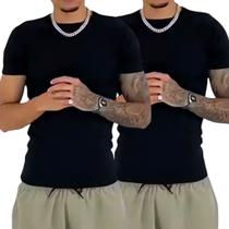 Kit c/2 Camisa Canelada Masculina Slim Fit Estilo Americano Camiseta Masculina Caimento Justo ao Corpo