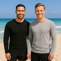 Kit c/2 Camiseta PROTEÇÃO SOLAR UV50+ Masculina ML Térmica Fitness Academia Corrida Praia 1024 Kit c/2 Camiseta PROTEÇÃO SOLAR UV50+ Masculina ML Térmica Fitness Academia Corrida Praia 1024