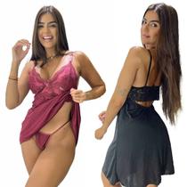 Kit C/2 Camisola Helanca Calcinha Fio Sensual Sexy Sem Bojo Confortável