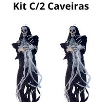 Kit C/2 Caveiras Quatro Mãos Capa Preto Pendurar Halloween Kit C/2 Caveiras Quatro Mãos Capa Preto Pendurar Halloween