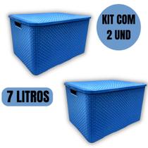 Kit C/ 2 - Cesto Caixa Organizadora Rattan 7 Litros - Azul