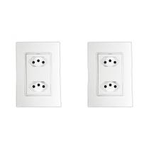 Kit C/2 - Conjunto Ilumi Vivaz Branco Com Placa 2 Tomadas...