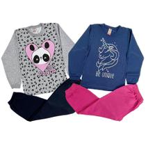 KIT C/ 2 Conjunto Moletom Infantil Menina Calça + Casaco Atacado Tam 1/2/3/4/6/8 Anos