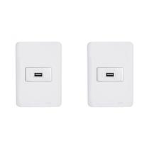 Kit C/2 - Conjunto Perlex Aros 4X2 Branco Com Placa(1Toma...