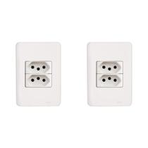 Kit C/2 - Conjunto Perlex Aros 4X2 Branco Com Placa(2Toma...