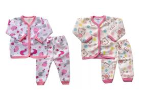 Kit C/ 2 Conjuntos Bebê Soft Estampado Casaco Calça Enxoval