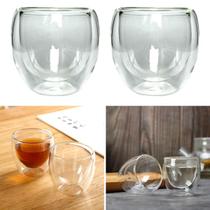 Kit C/2 Copo Xícara De Vidro Parede Dupla Chá Café 80mL