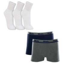 Kit C/ 2 Cuecas Boxer Masc. Basic Cotton Mash Tam:GCor:AzulMescla + 3 Pares Meia Unissex Trifil Tam:39Cor:Branco