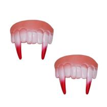 Kit C/ 2 Dentaduras Presas Dente De Vampiro Drácula C/ Sangue Kit C/ 2 Dentaduras Presas Dente De Vampiro Drácula C/ Sangue