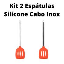 Kit C/ 2 Espátula Vazada Cabo Inox Silicone Vermelha Cozinha - Clink