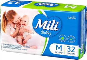 Kit c/ 2 Fralda Mili Baby Jumbo Tamanho M Ate 9,5kg 32un -
