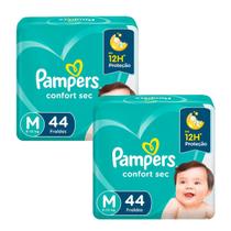 Kit C/2 Fraldas Pampers Confort Sec Mega M 44 Unidades