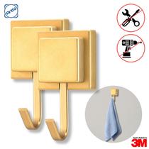 Kit C/2 Ganchos Cabideiro De Parede Pendurar Adesivo 3M Dourado Fosco